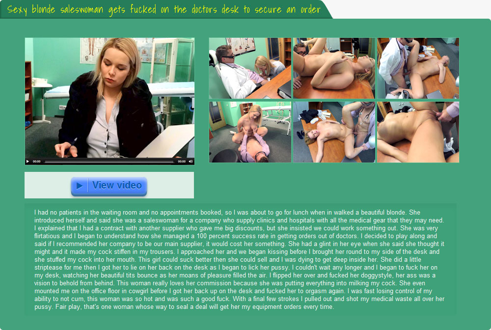 Sexy blonde saleswoman gets fucked on the doctors desk to secure an order